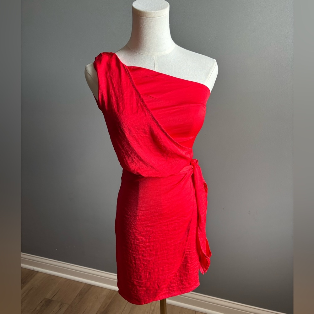 Sincerely Jules Faux Wrap One Shoulder Mini Dress